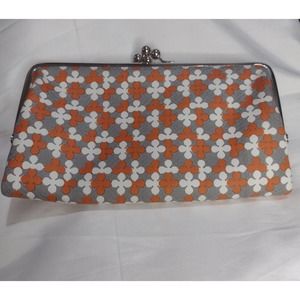 Wallet Organizer Bag Clutch Coin Purse Kiss Clasp Orange Floral Retro Groovy